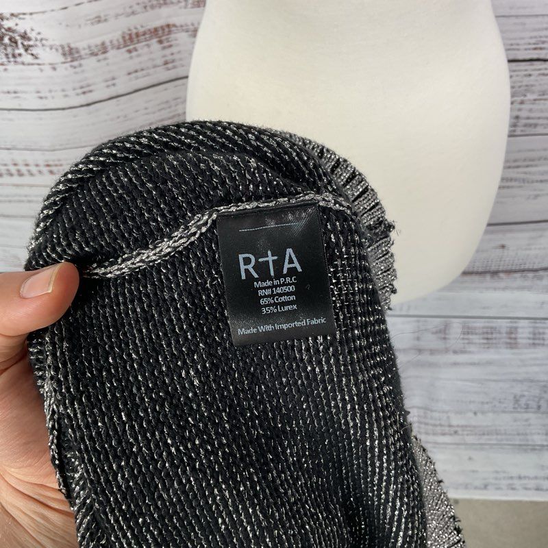 RtA Metallic Silver & Black Off Shoulder Knit Sweater - Size S