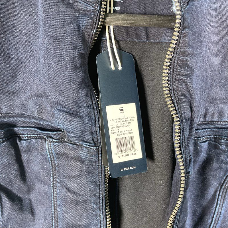 NWT G-Star Raw Slim Fit Sleeveless Midge Dumont Denim Zip Y2K Vest - Size XS