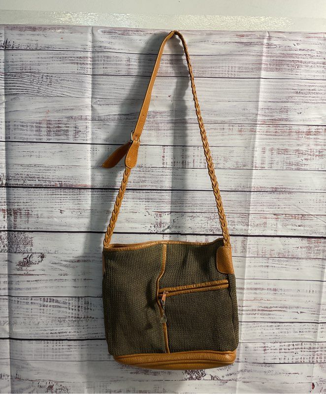 Vintage Brio Women's Tan & Olive Knitted Leather Crossbody Bag