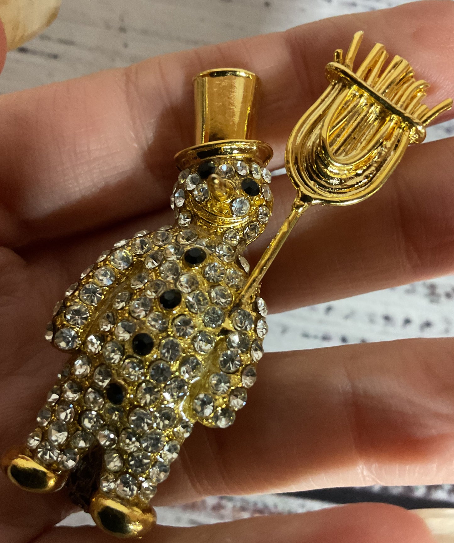 Idemaria Gold Tone Snowman Rhinestones Brooch Pin