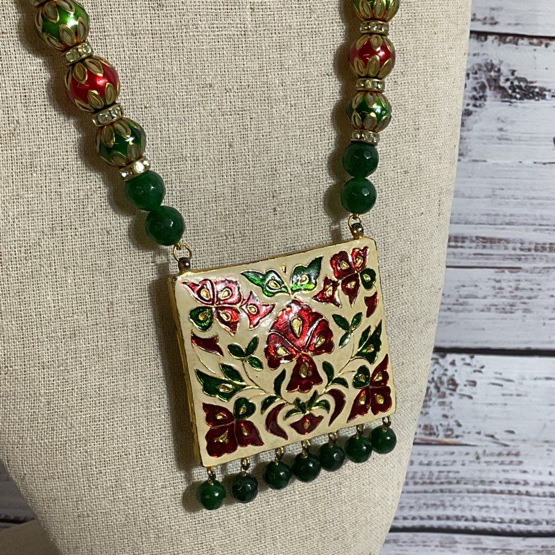Bollywood Indian Navratna & Jade Beaded Necklace