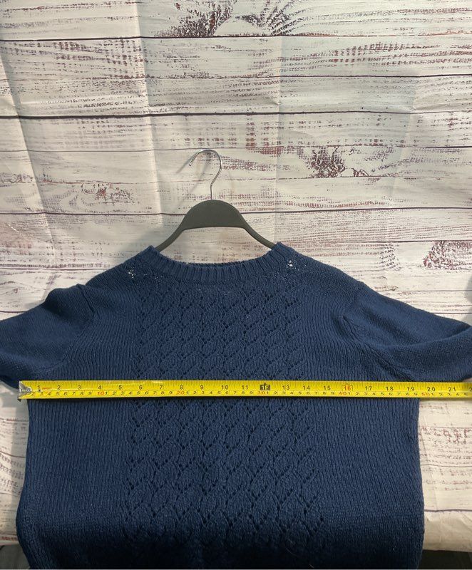 Vintage Pendleton Woolin Mills Virgin Wool Pointelles Knit Blue Pullover Size S