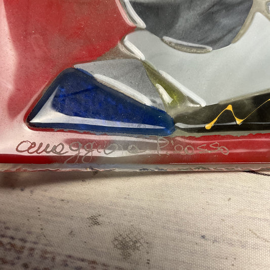 Franco Murano Omaggio A Picasso Style Abstract Art Face Glass Tray Dish 8" X 8"