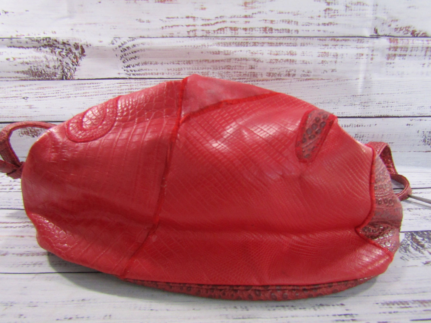 Vintage 1980's NAS Women's Red Leather Multi Print Shoulder Bag