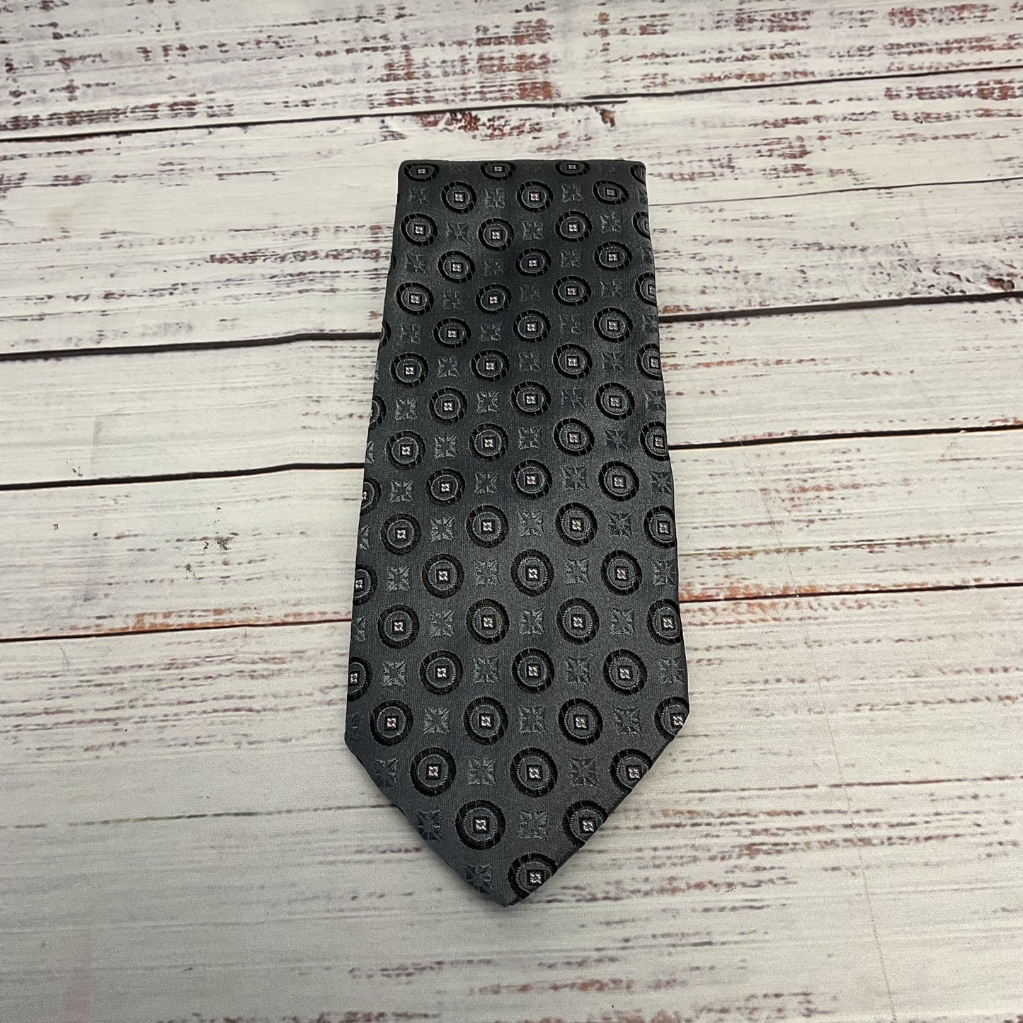 Boss Hugo Boss Grey Geometric Pattern Silk Neck Tie - Size 58"