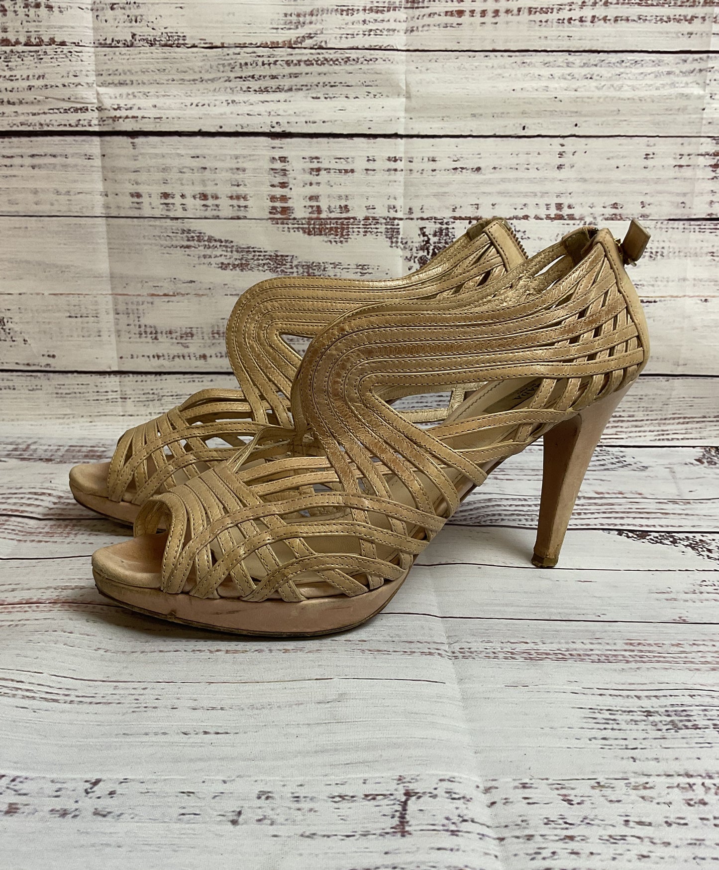 Prada Beige Leather Strappy 2010's Heel Women Size 41 or 10.5