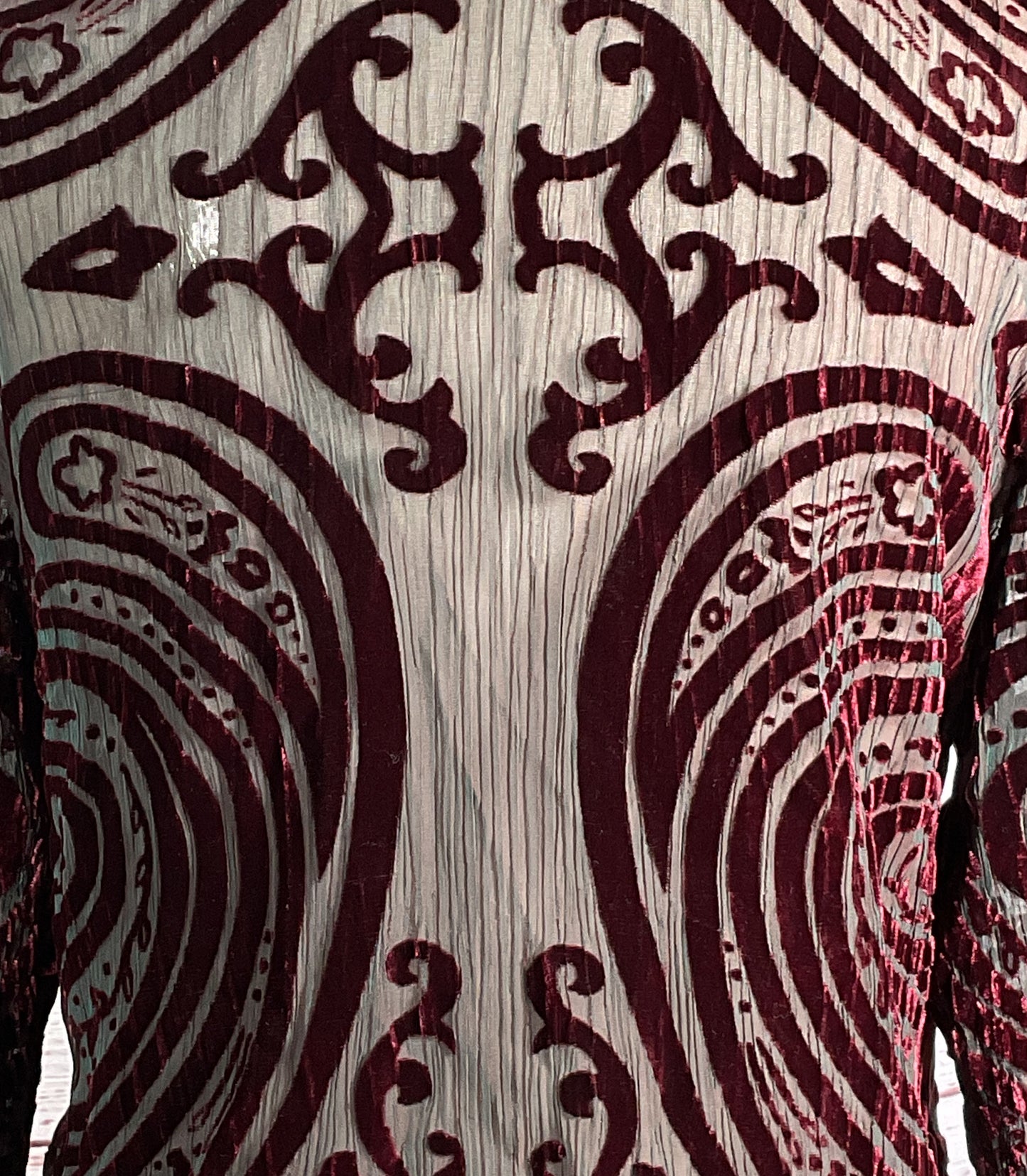 Citron Velvet Trim Mesh 3/4 Sleeve Shirt Red Green M