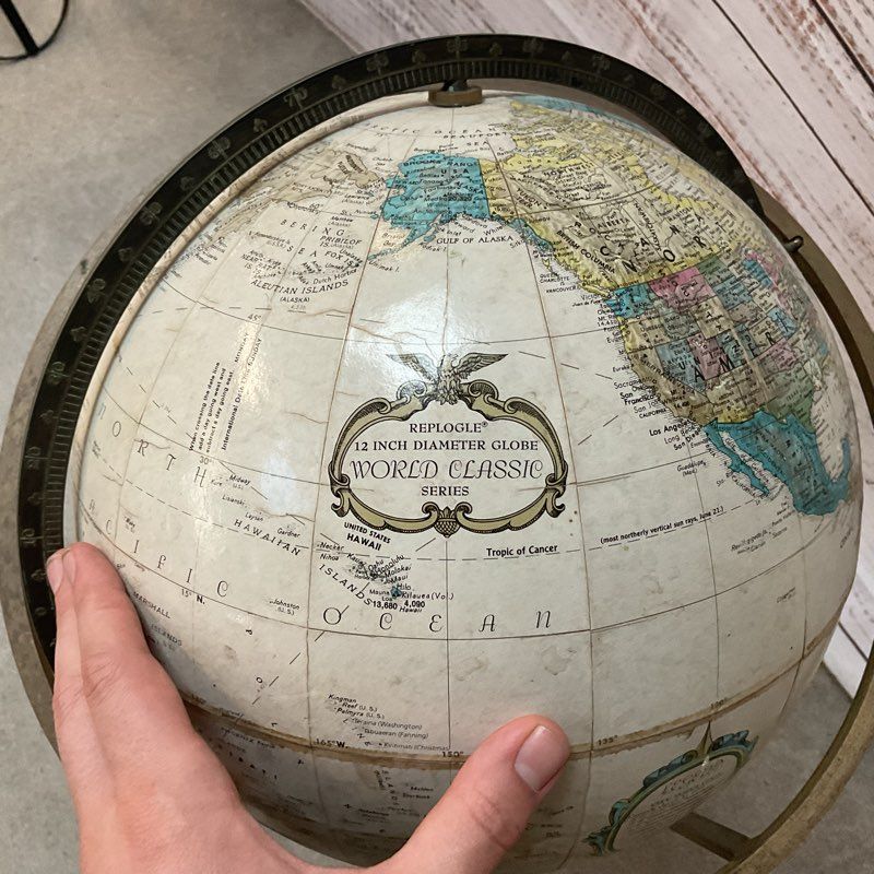 VTG Replogle World Classics 12" Globe In 28" Brass Stand Paul McCobb MCM