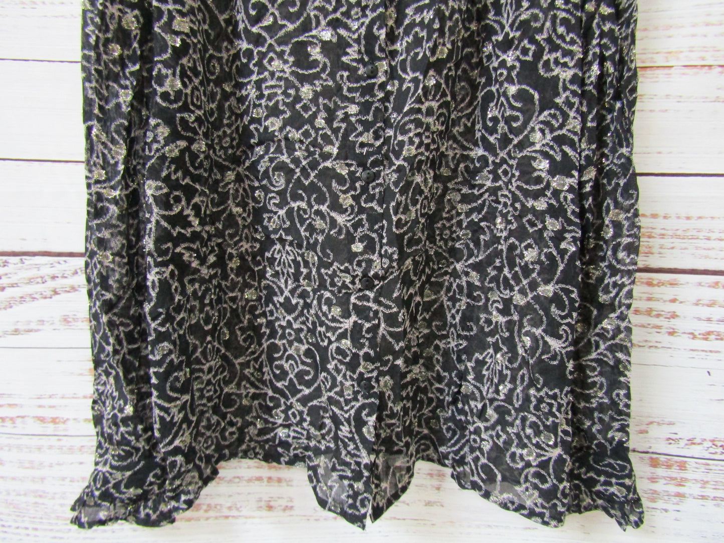 Ba&sh Amelia Women's Black Floral Metallic Embroidered Long Sleeve Blouse Size 1