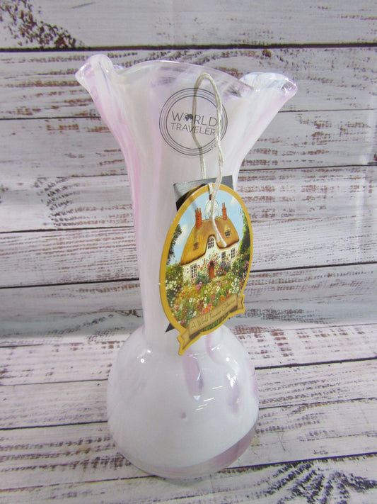 Stella Glass Handcrafted White & Pink Glass Vase Made in Poland