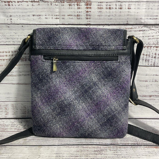 NEW w/ DAMAGE Harris Tweed Purple & Gray Plaid Wool Crossbody Shoulder Bag