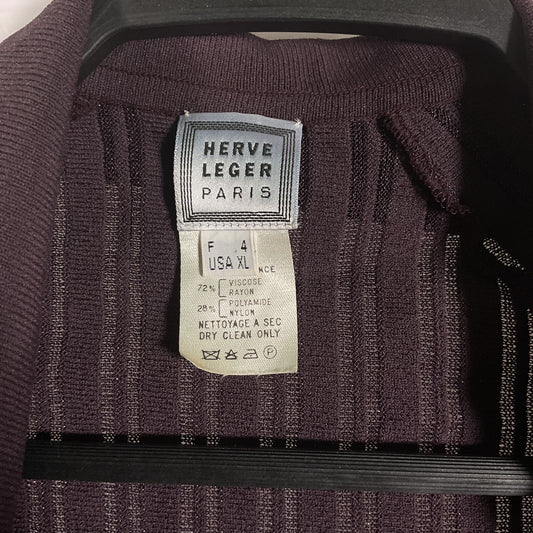 Herve Leger Purple Knit Rayon Nylon Cardigan - Size XL
