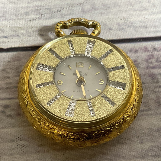 WILSON Gold Tone & Rhinestone Pocket Watch