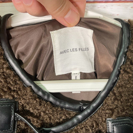 Avec Les Filles Sherpa Toggle Brown Faux Shearling Winter Jacket - Size XS