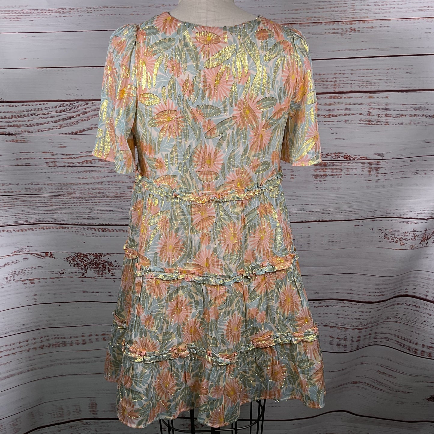 SEZANE Women's Floral Metallic Ruffle Short Dress- SZ 34