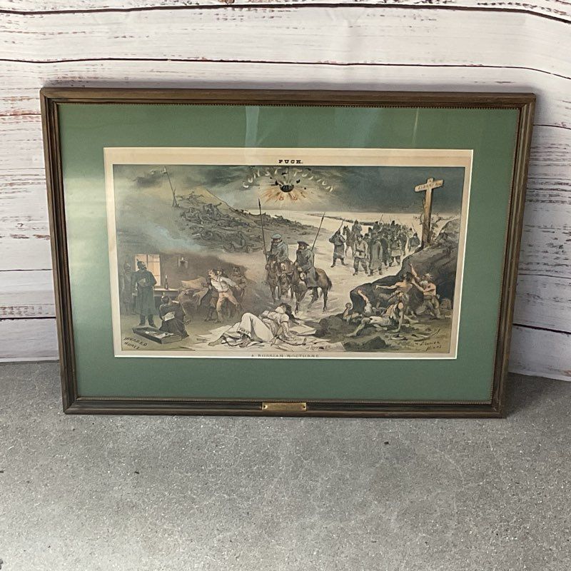 Antique 1881 Puck Magazine A Russian Nocturne J Keppler Political Cartoon Framed