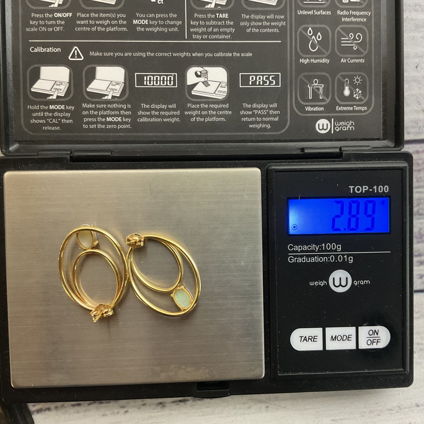 14K Yellow Gold & Opal 1" Oval Dangle Earrings- 2.89g