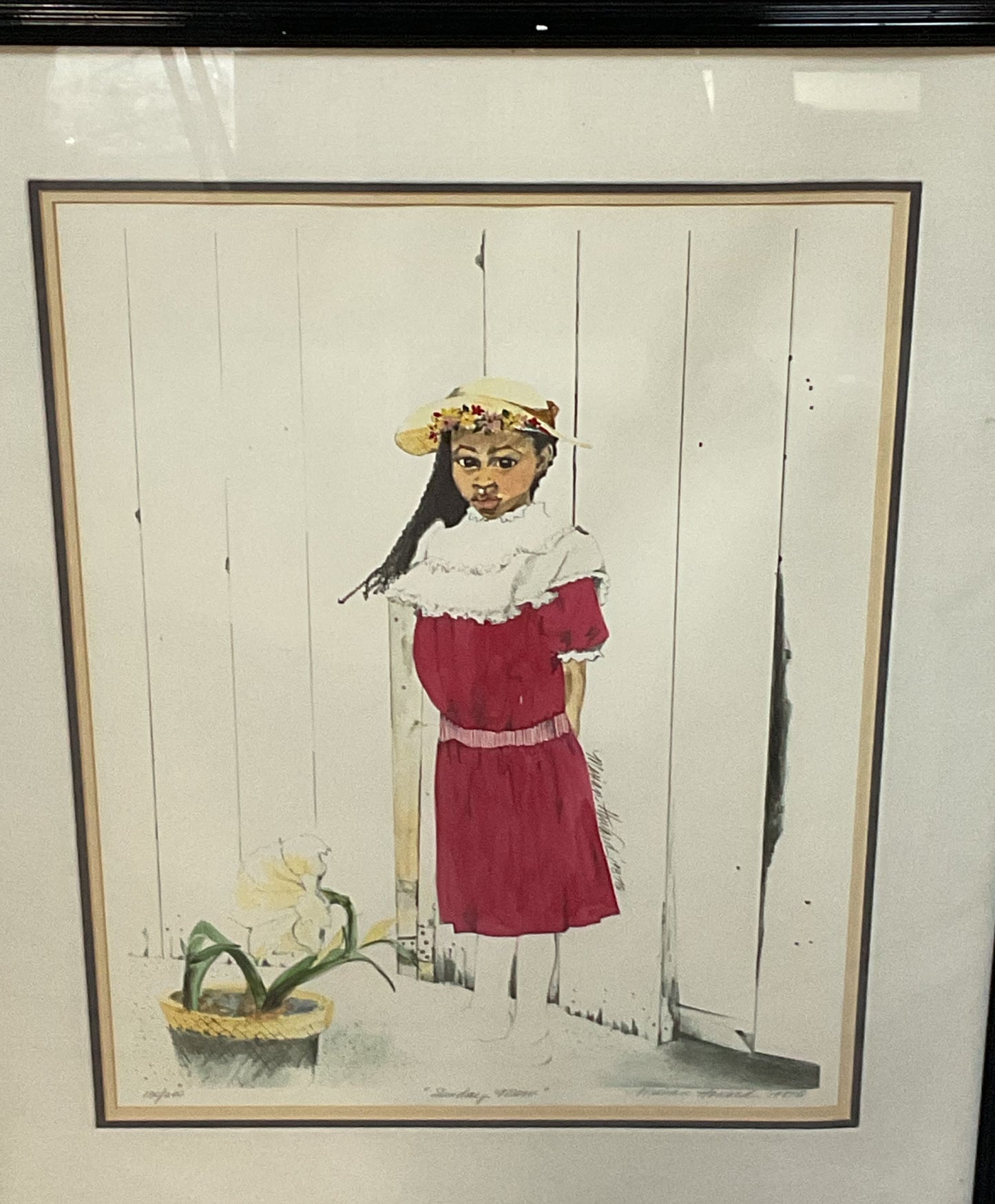Sunday Morn Framed Drawing Signed by Marion Howard