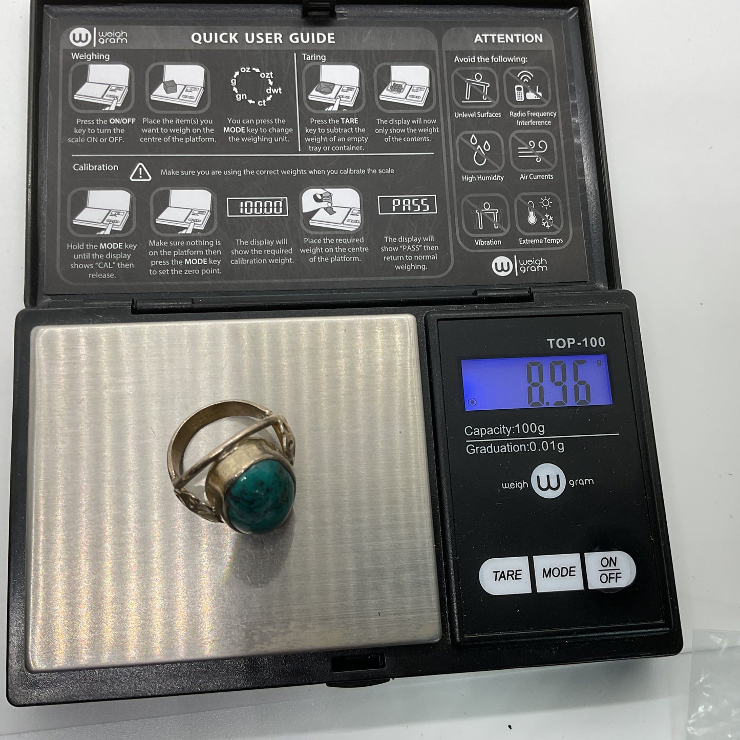 Sterling Silver & Oval Turquoise SZ 6 Ring- 8.96g