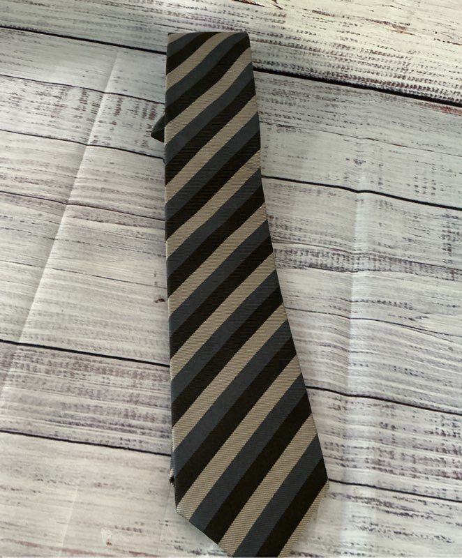 Bottega Veneta Gray Black Blue Striped Tie
