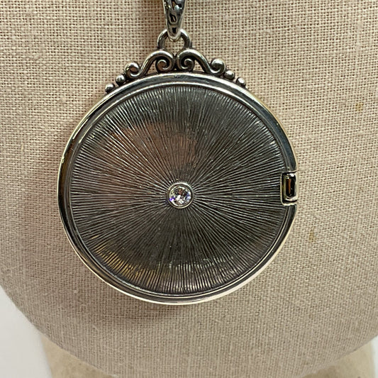 BRIGHTON Silver Tone Locket Pendant 38" Chain Necklace- (DAMAGED)