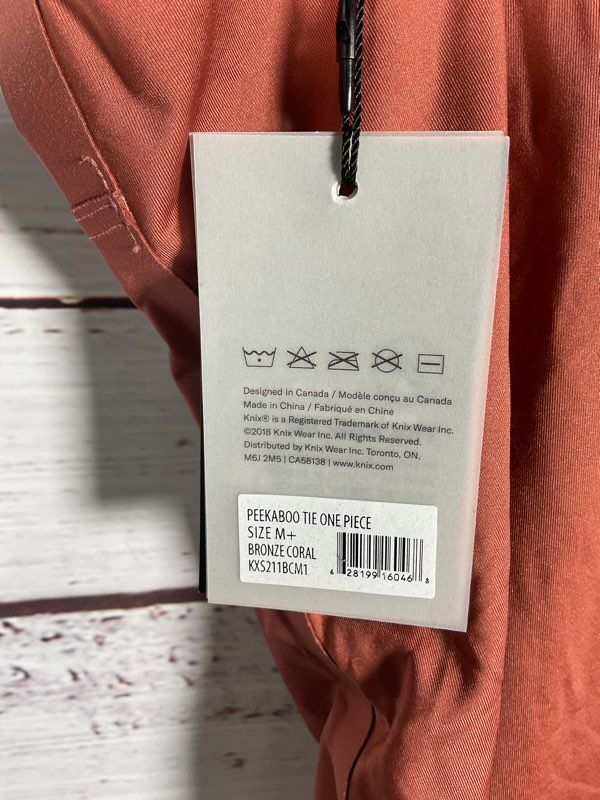 NWT Knix Women's Peekaboo Tie One Piece Bronze Coral Swimwear Size M+
