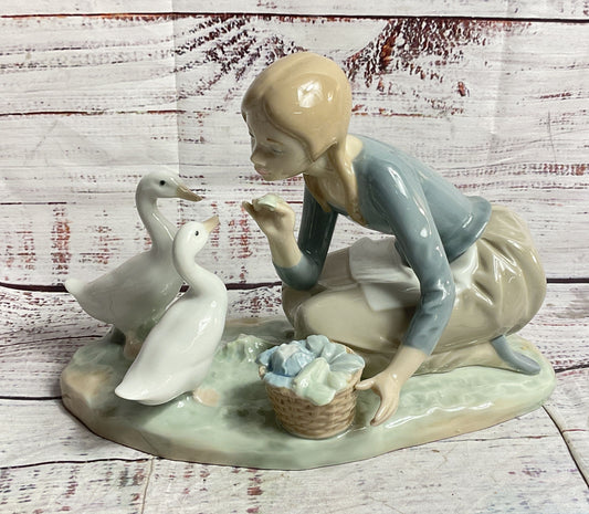 Lladro Food For Ducks #4849 Porcelain Figurine