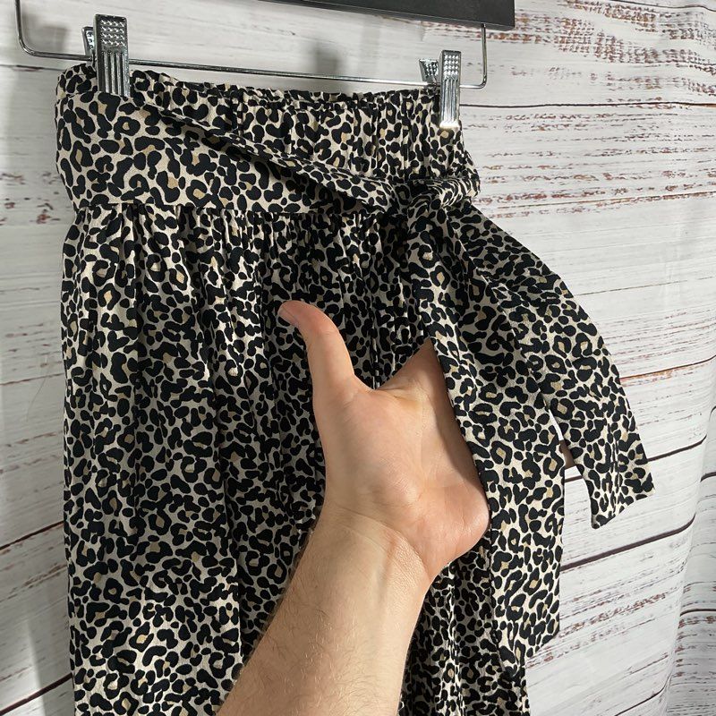 Sezane Elie Leopard Print Belted Flowy Viscose Skirt - Size 34