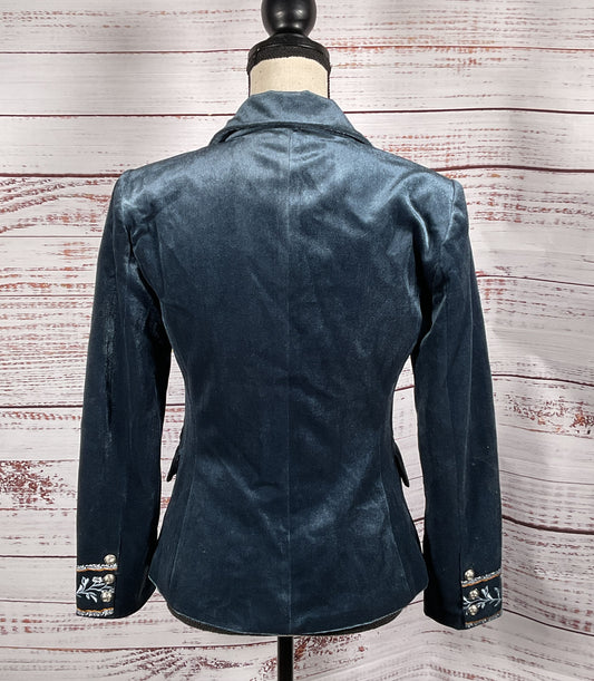 Futario Embroidered Cuff Floral Velvet Blue XS