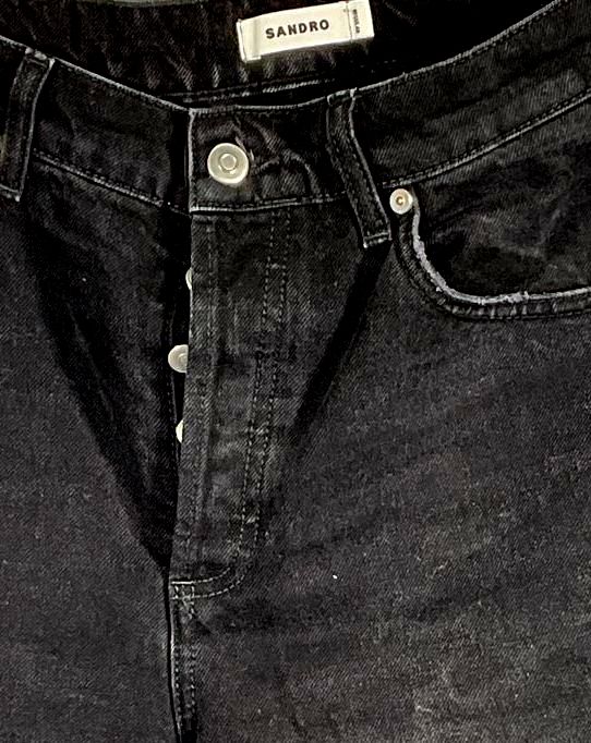 Sandro 100% Cotton Straight-Leg Button Fly Jeans Black 32