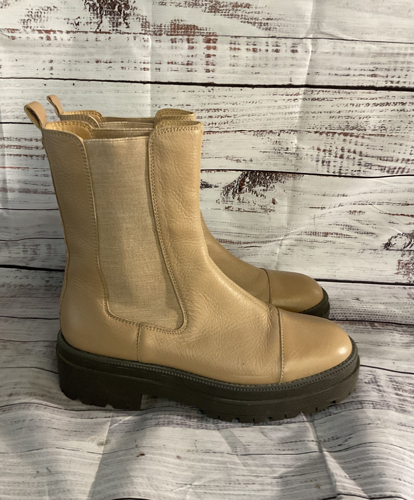 Sam Edelman Leather Wellington Lug Sole Chelsea Boots Sesame 9