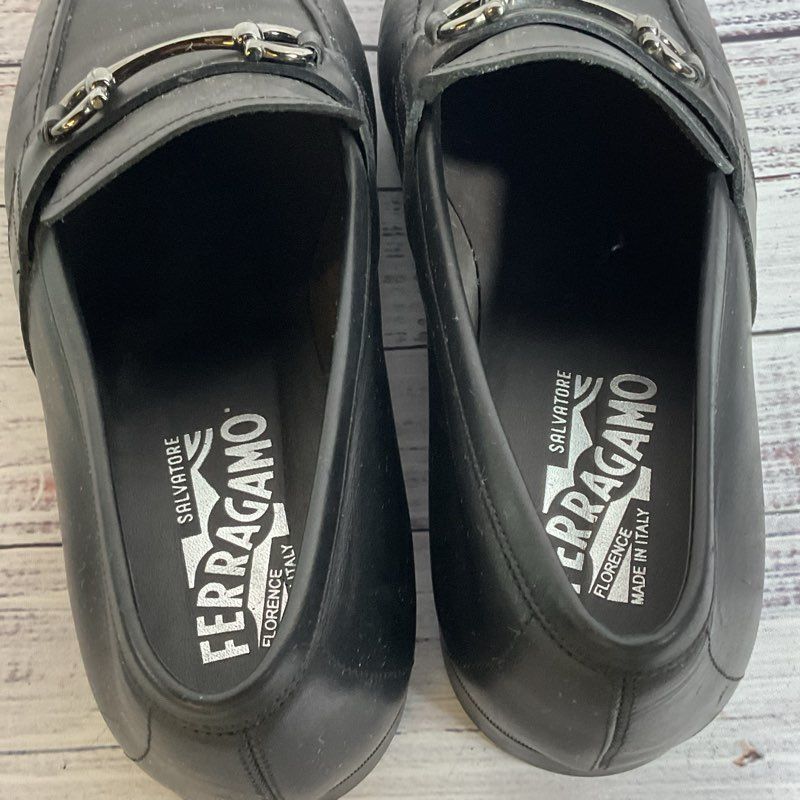 SALVATORE FERRAGAMO Men's Black Leather Loafer Dress Shoes- SZ 8