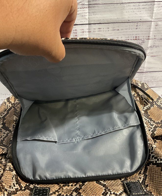 NEW Samantha Brown Snake Print Embossed Backpack Tan/Black Women's