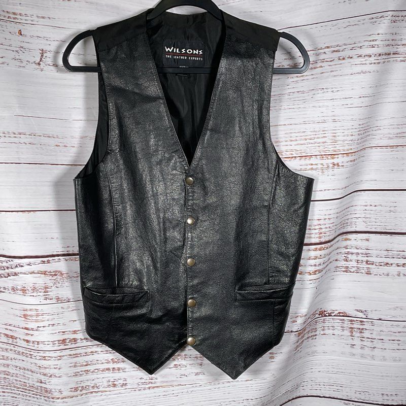 WILSONS The Leather Experts Men's Black Leather Front Vest- SZ M