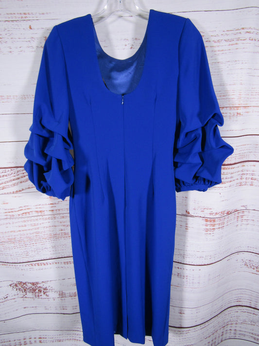 Alberto Makali Women's Royal Blue Crepe Ruffled 3/4 Sleeve Dress Size 2