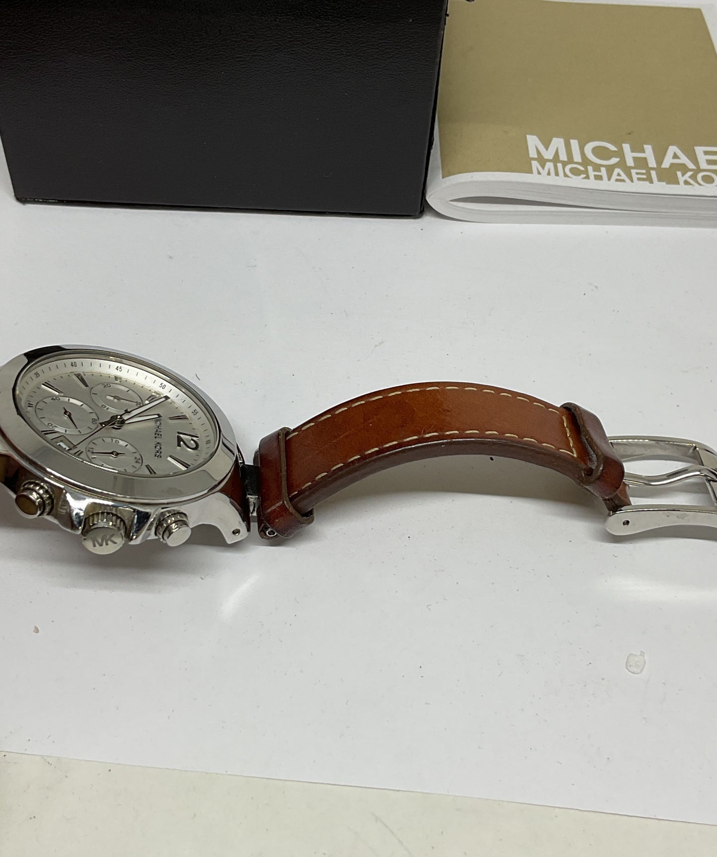 Michael Kors MK-2260 Peyton Silver Tone Case Brown Leather Wrap Watch