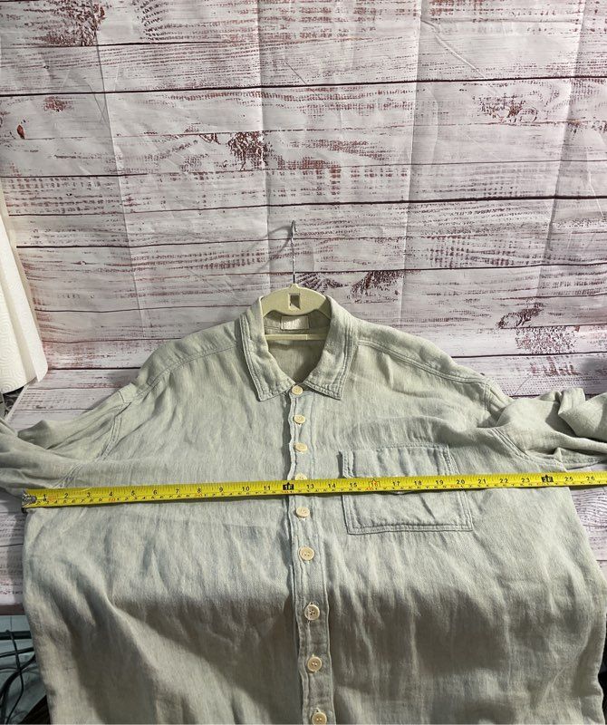 CP Shades Men's Linen Blend Grey Button Up Long Sleeve Shirt Size XL