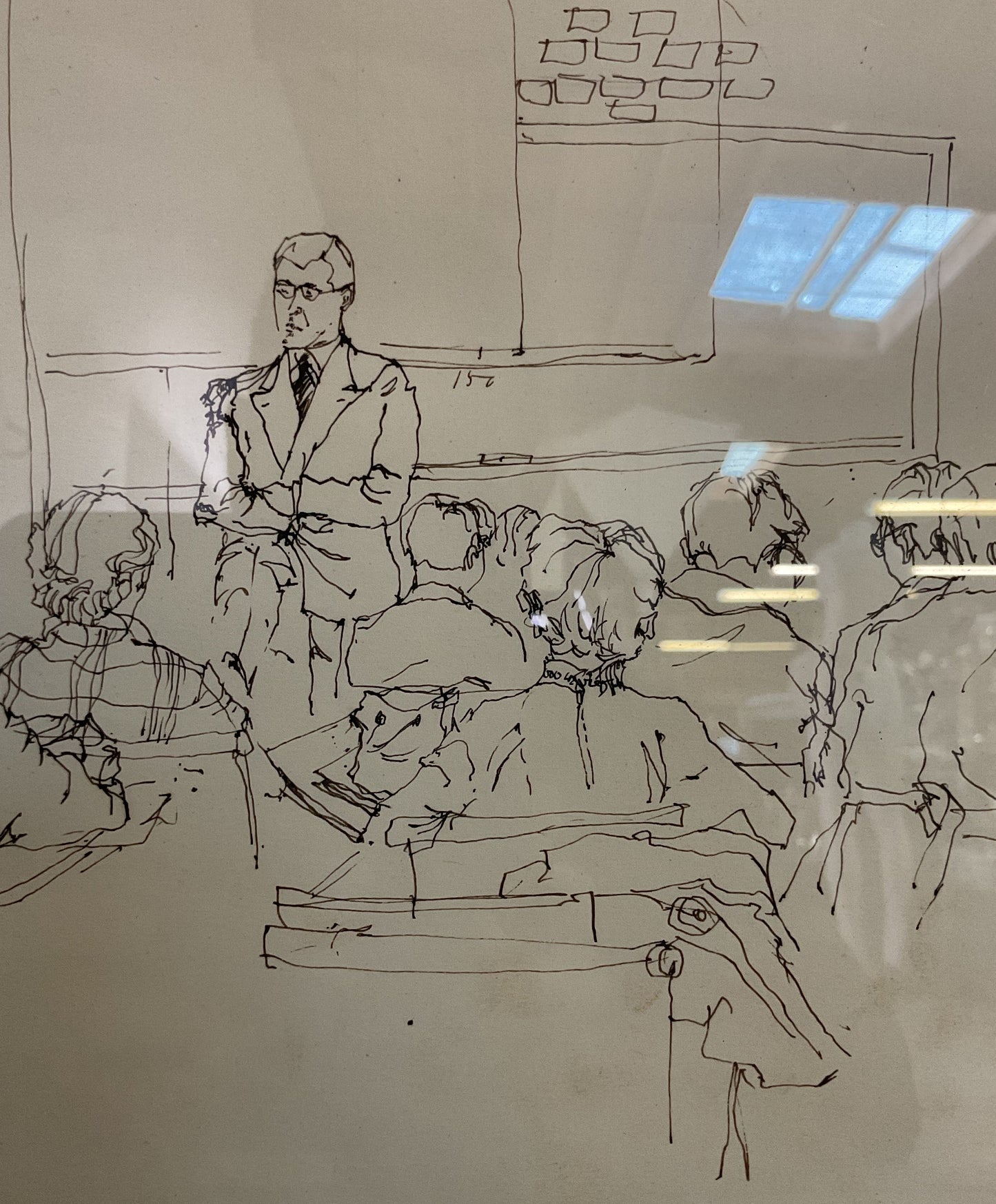 Vintage L. Levy Classroom Courtroom Gathering Pen Sketch