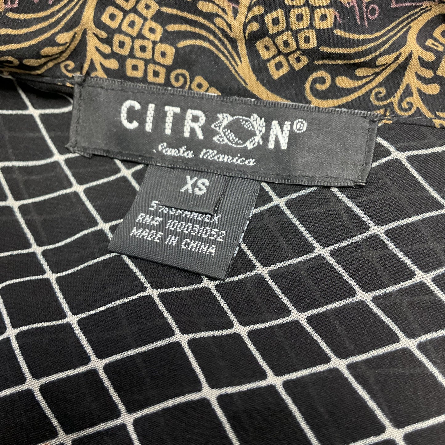 Citron Black Grid Print Silk Shirt Button Up Dress And Tank Top Set - Size XS