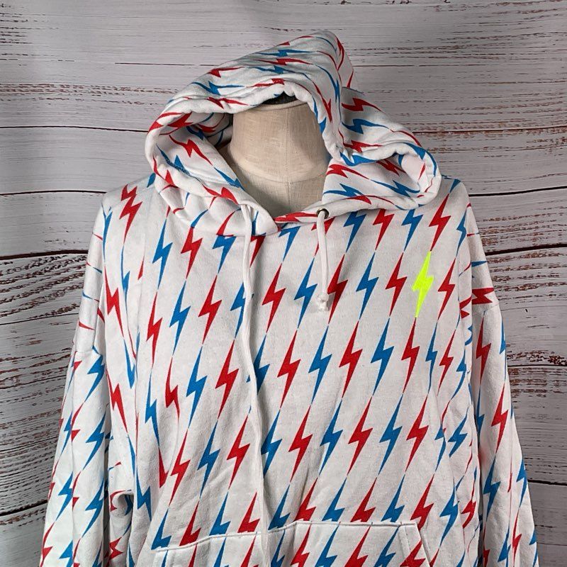 AVIATOR NATION Men's/ Unisex White Bolt Logo Embroidered Bolt Hoodie- SZ M