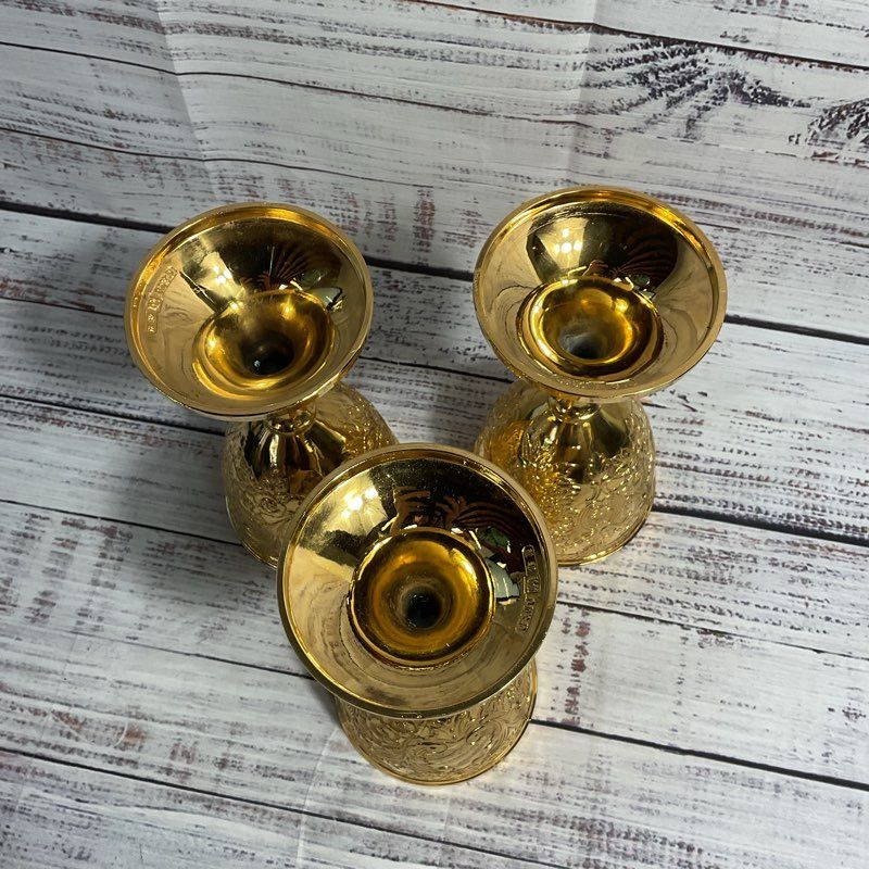 Corbel Gold Plated 6.5" Floral Embossed Wine Chalice Set