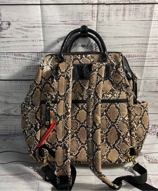 NEW Samantha Brown Snake Print Embossed Backpack Tan/Black Women's
