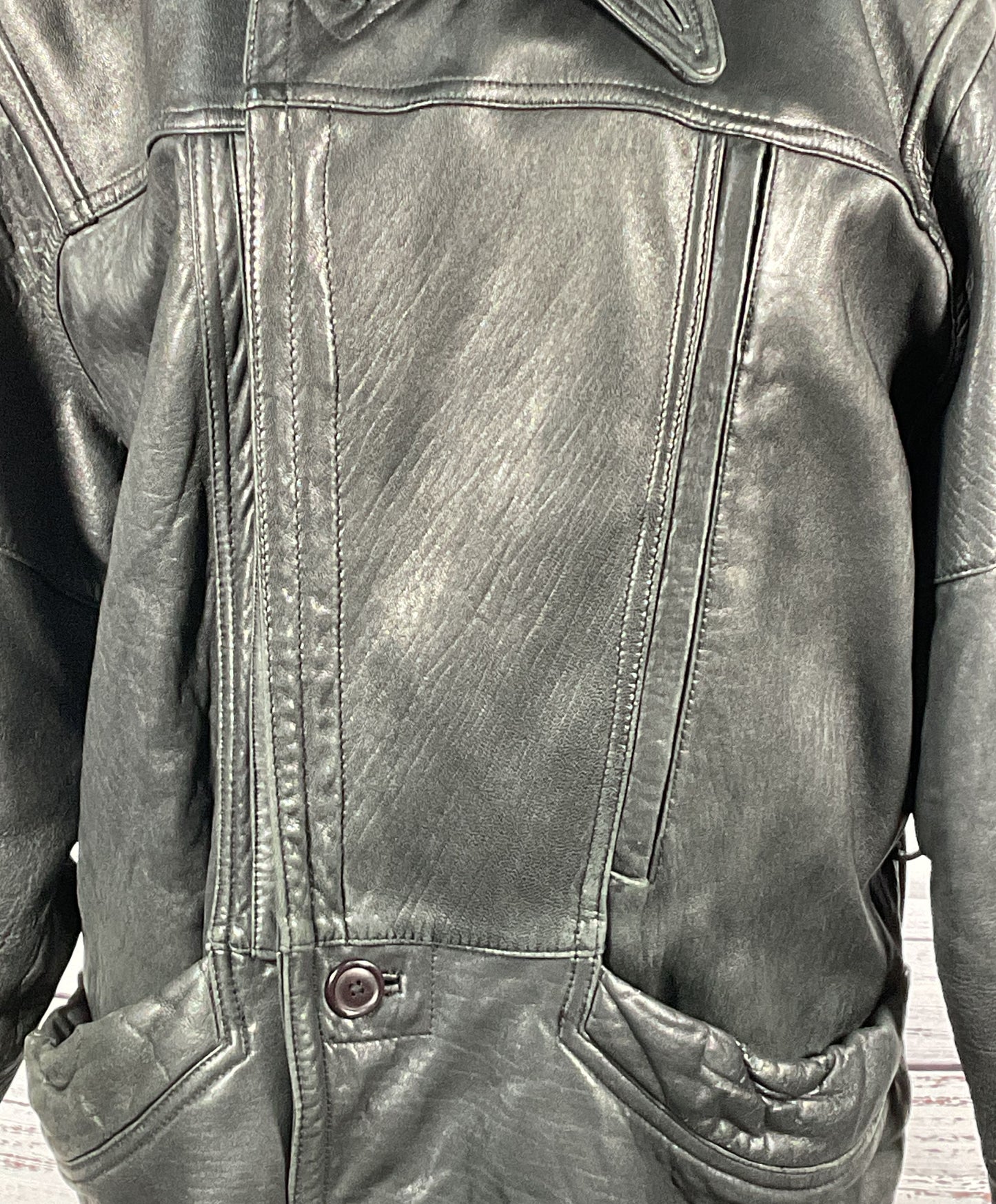 Euro Mond Of California Men's Vintage Genuine Leather Jacket Black