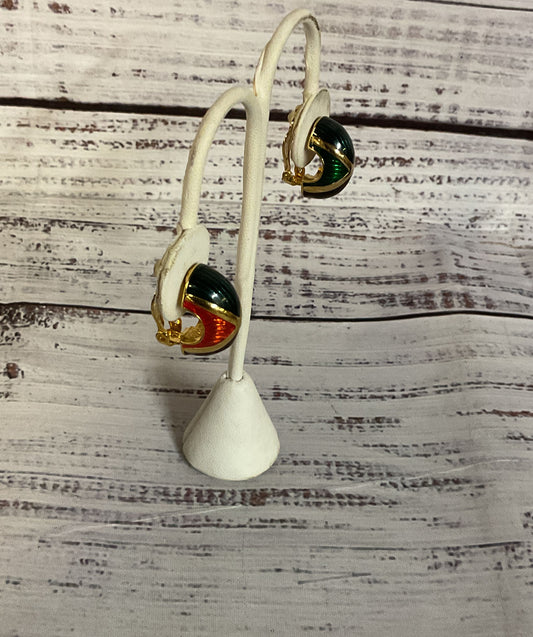 Joan Rivers Gold Tone Clip On Earrings Multi Color Enamel