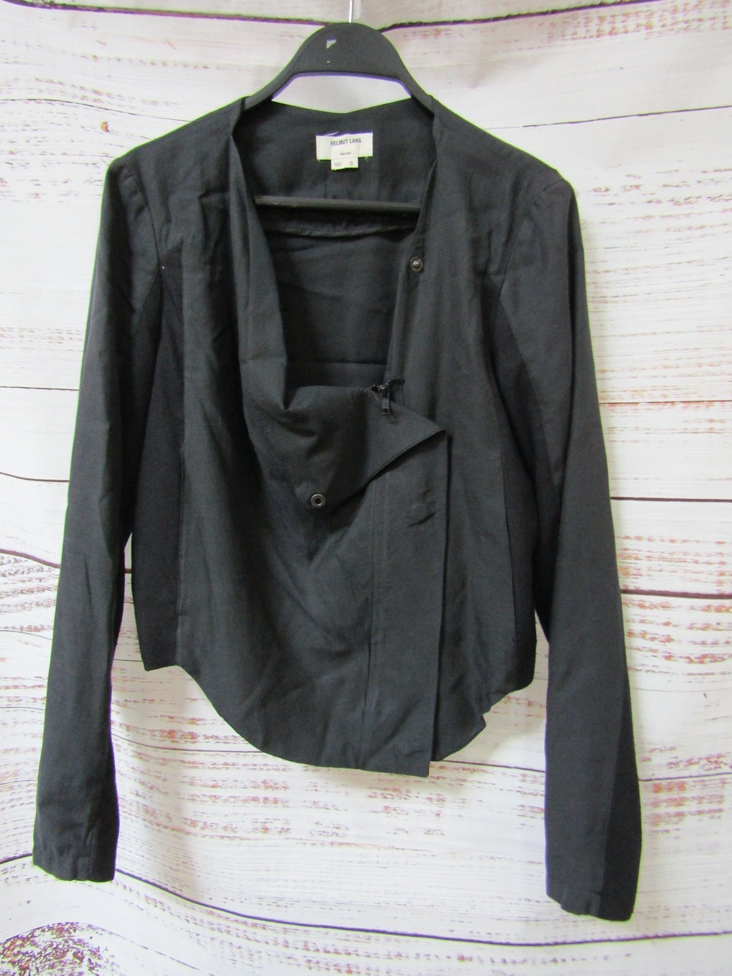 Helmut Lang Women's Black Cotton Blend Moto Jacket Size S