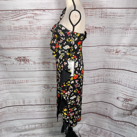 Aiden Mattox Black Multicolor Floral Print Crepe Midi Dress - Size 4 New