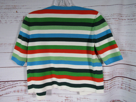 Akris Punto Women's Multi-Color Striped Knit Short Sleeve Cardigan Size S