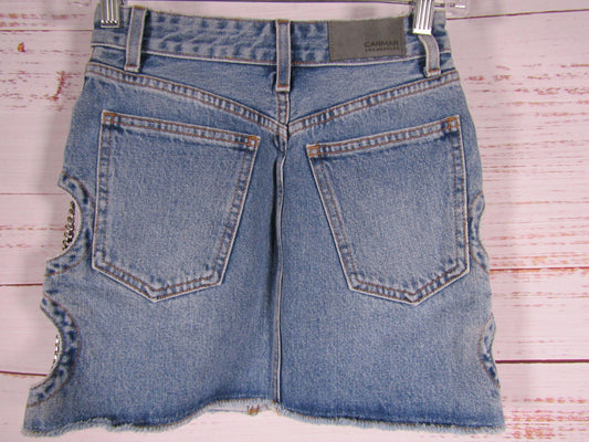 Carmar Colin Women's Blue Denim Cutout Chain Accent Skirt Size 23