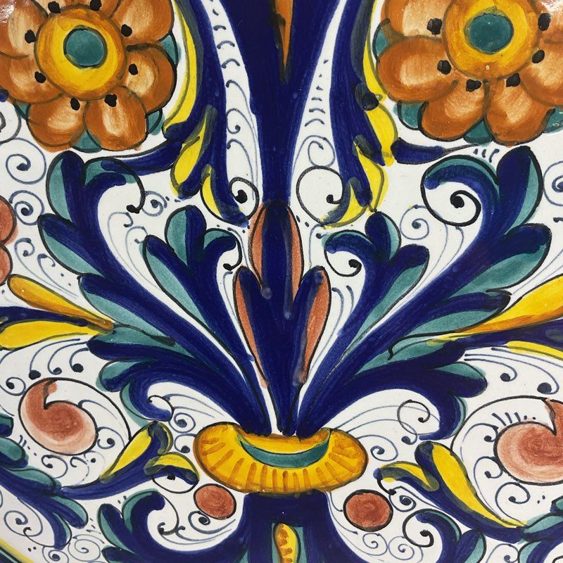 Bettini Germano Hand Painted 10" Round Ceramic Deruta Italy Serving Tray