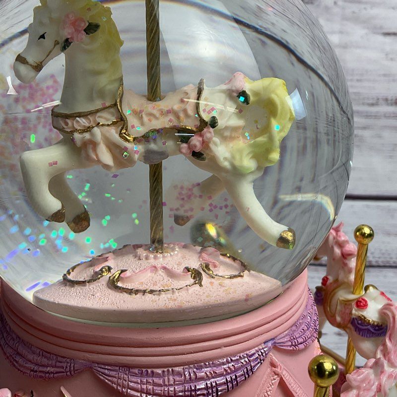 Love For You Pink Spinning Carousel 7" Musical Snowglobe